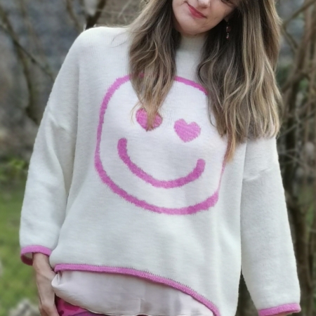 Pullover, weiß, Smiley