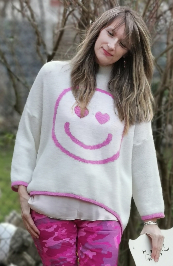 Pullover, weiß, Smiley